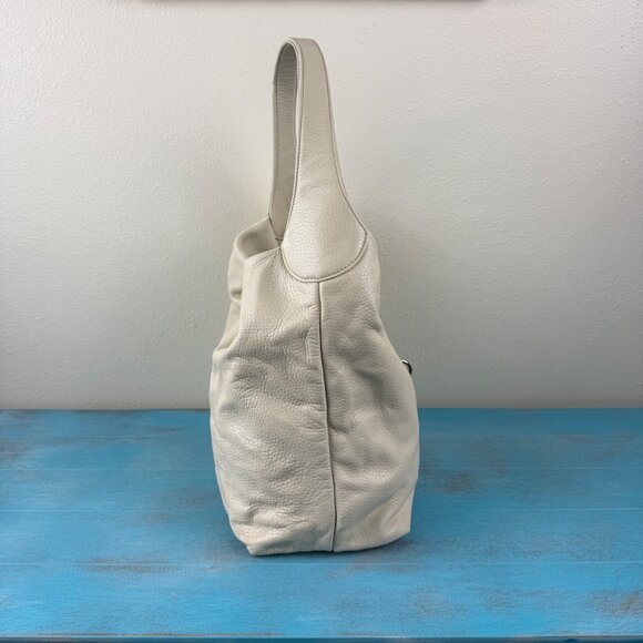 Dooney & Bourke Pebble Leather Grain Logo Lock Shoulder Bag in Bone - Picture 4 of 9